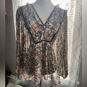Maurices Multicolor Floral Blouse with Black Accents